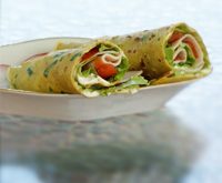 Recette wrap de crêpe au curry, jambon et tomates.